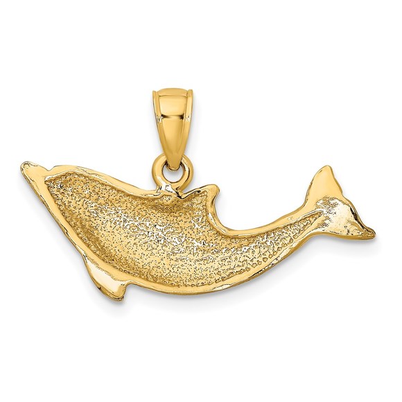 14k Yellow Gold Polished Dolphin Nautical Sea Life Necklace Charm Pendant - Picture 3 of 4